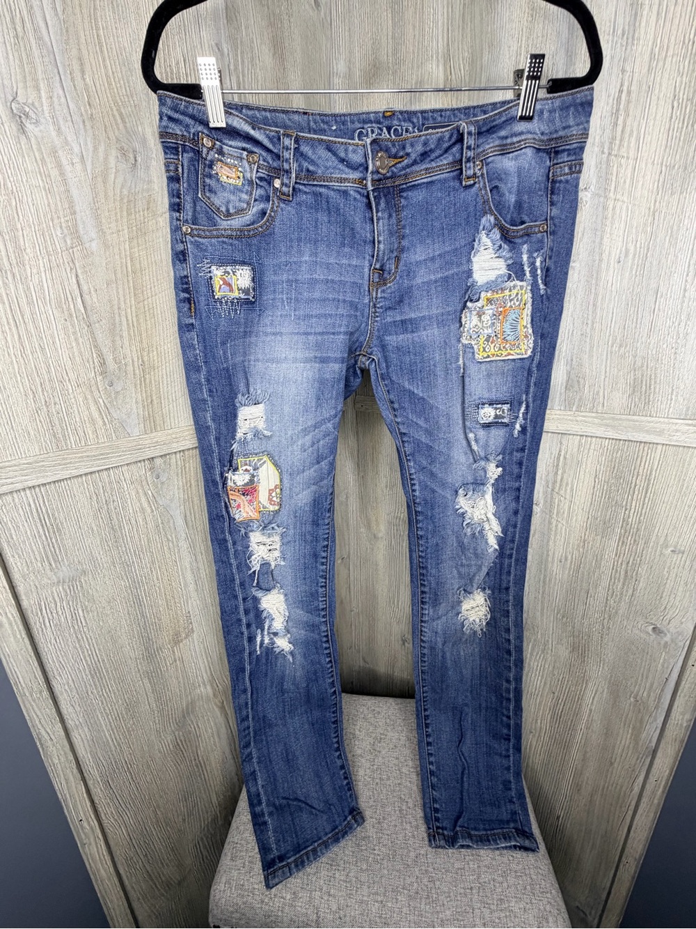 Grace in LA Patchwork Distressed Jeans